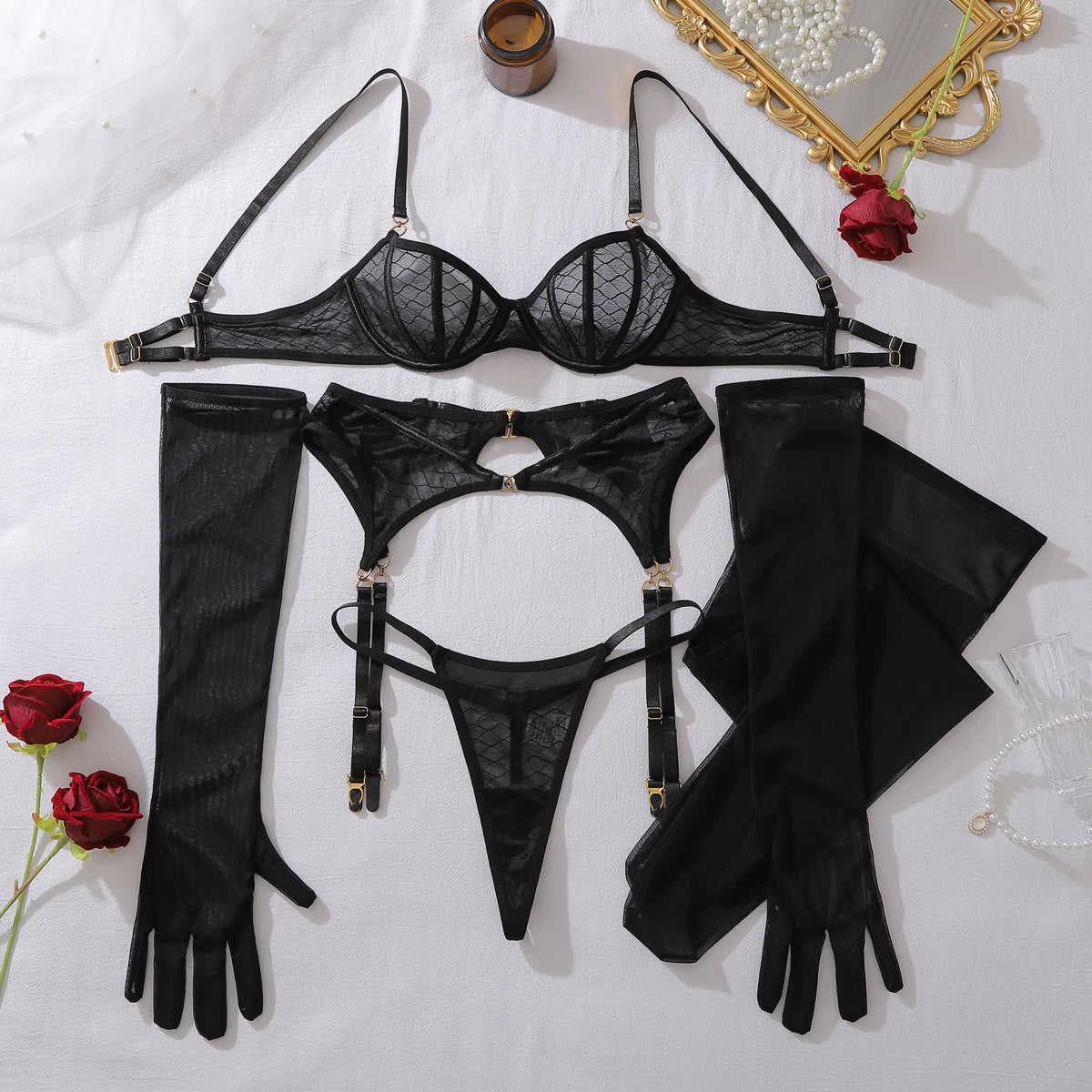 Aveline 2026 Perspective Fishing Net Hollow Thin Style Gathering Body Shaping with Stocking