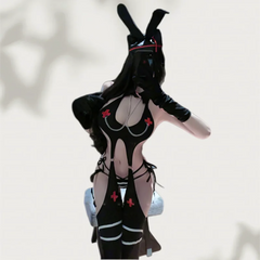 Backless Exposed Two-piece Slit Straps Design Bunny Girl No Take Off Three-point Lingerie Bunny Nurse Halloween