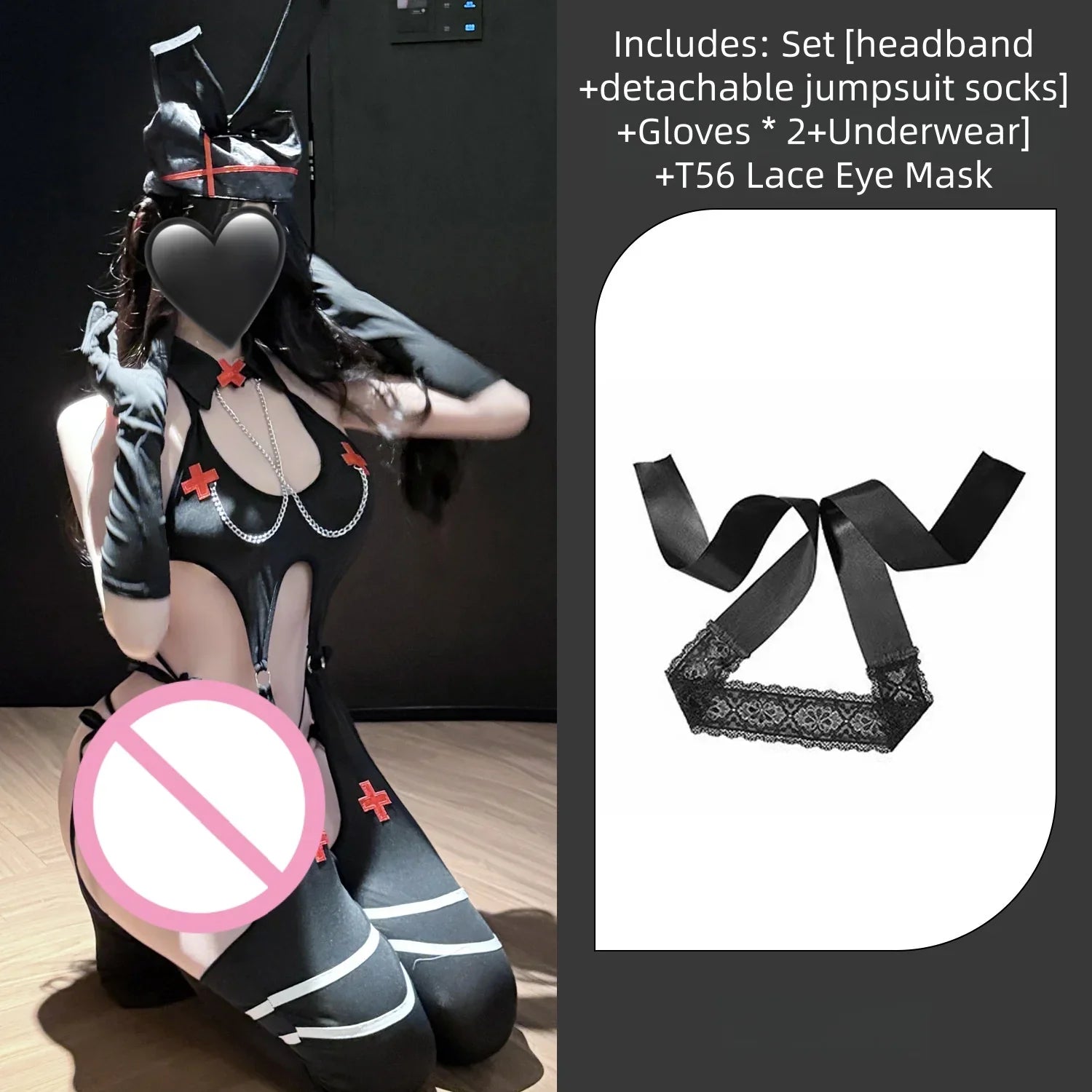 Backless Exposed Two-piece Slit Straps Design Bunny Girl No Take Off Three-point Lingerie Bunny Nurse Halloween