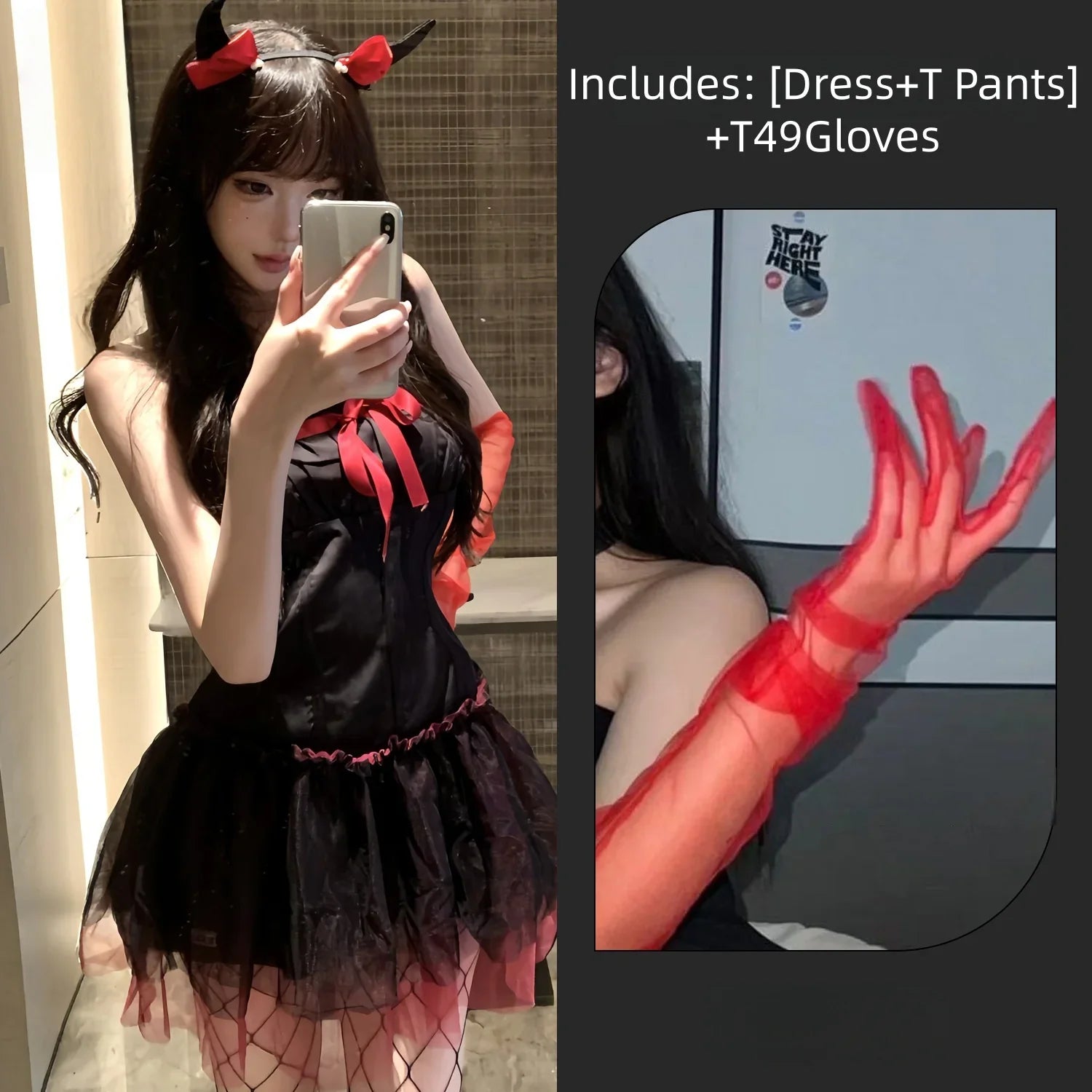 Backless Off-shoulder Little Devil Year's Outfit Bow Strapless Spicy Girl Suspender Dress Spicy Girl Lingerie Halloween Set