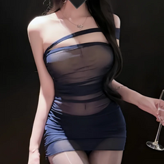 Backless Wrapped Hip Skirt Tight-fitting Flirtatious Hanging Neck See Through Mesh Lingerie Off The Shoulder Tight Fitting Skirt