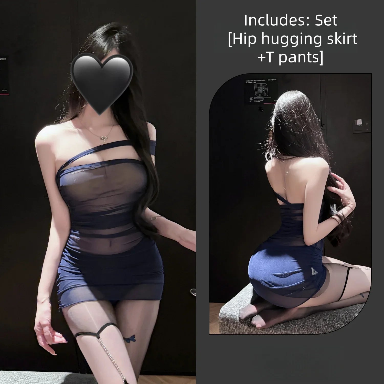 Backless Wrapped Hip Skirt Tight-fitting Flirtatious Hanging Neck See Through Mesh Lingerie Off The Shoulder Tight Fitting Skirt