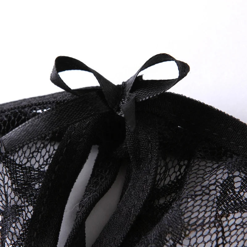 Butterfly Comfortable Lingerie Three-point Underwear Thong Underwear Open Crotch No Shedding Chiffon Lace