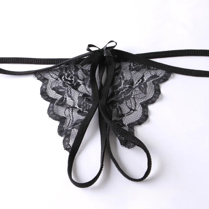 Butterfly Comfortable Lingerie Three-point Underwear Thong Underwear Open Crotch No Shedding Chiffon Lace