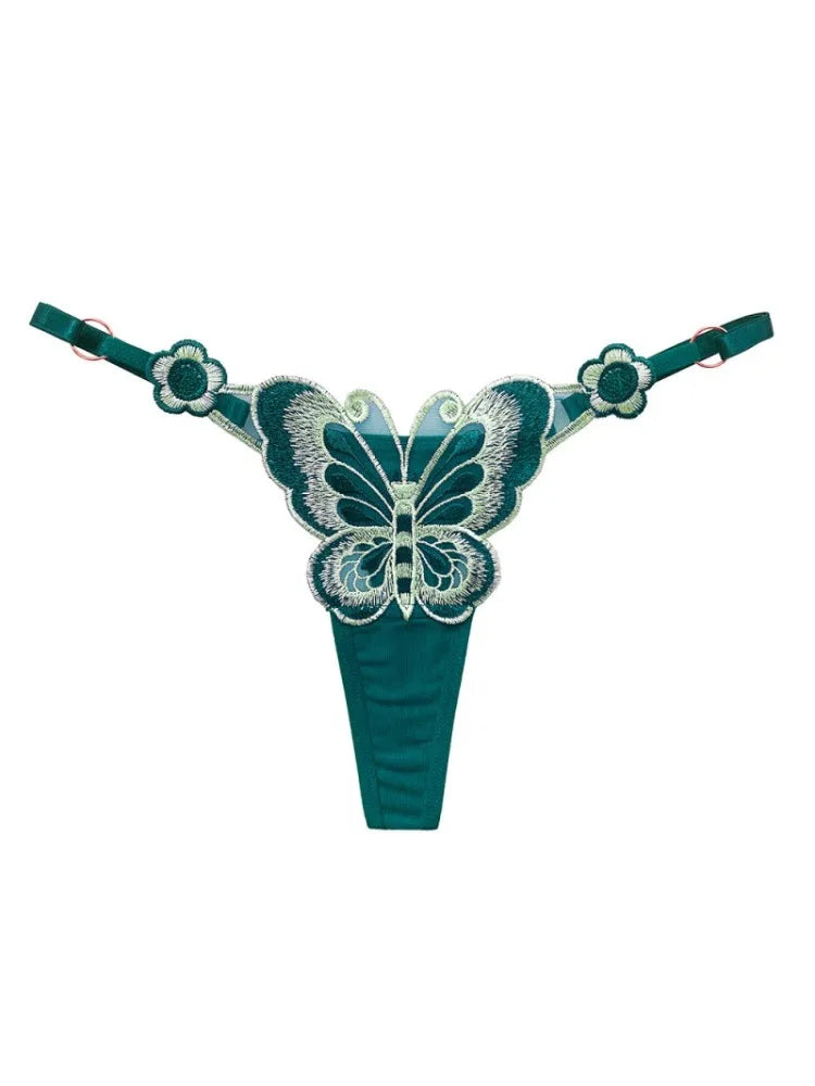 Butterfly Embroidery Element Thong and Perspective Adjustable Low Waist Seductive Japanese Bikini Panties