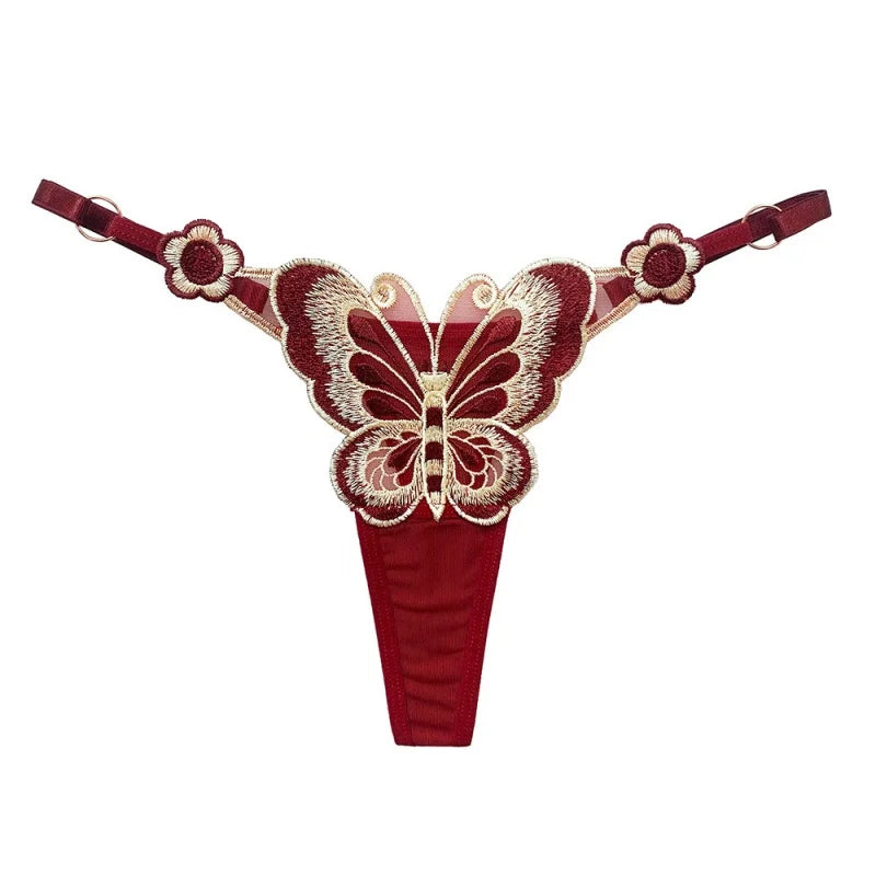 Butterfly Embroidery Element Thong and Perspective Adjustable Low Waist Seductive Japanese Bikini Panties