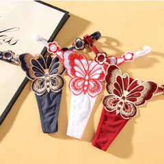 Butterfly Embroidery Element Thong and Perspective Adjustable Low Waist Seductive Japanese Bikini Panties
