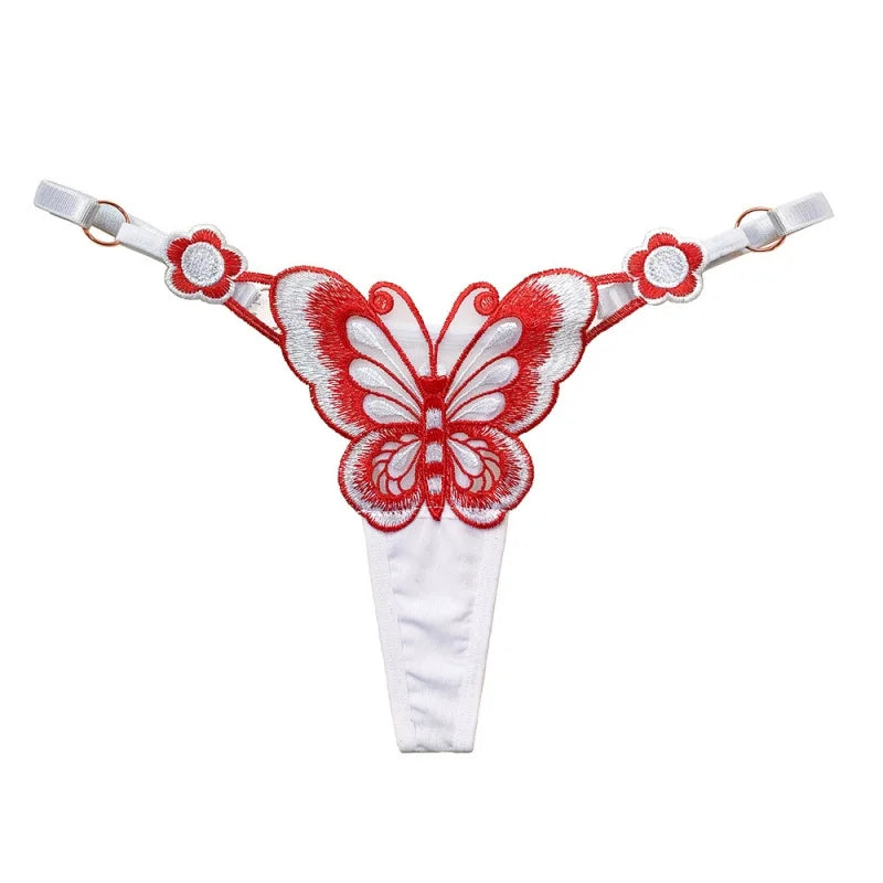 Butterfly Embroidery Element Thong and Perspective Adjustable Low Waist Seductive Japanese Bikini Panties