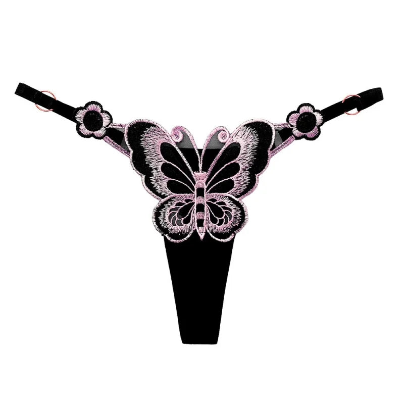 Butterfly Embroidery Element Thong and Perspective Adjustable Low Waist Seductive Japanese Bikini Panties
