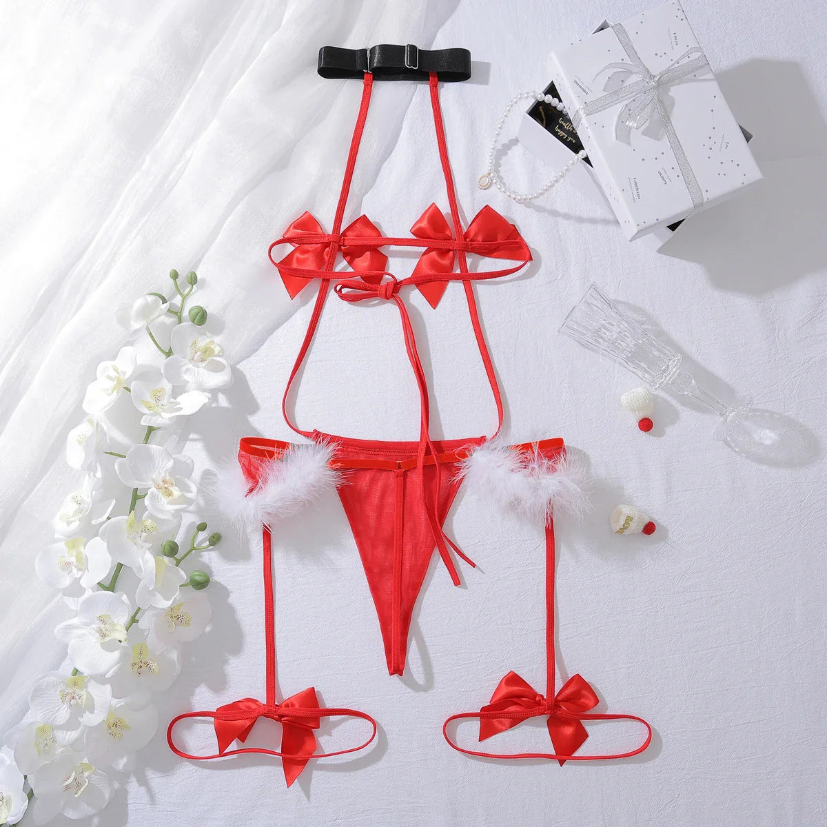 Christmas lingerie red doll mesh jumpsuit 520 clothing lingerie transparent jumpsuit