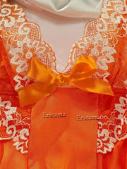 Contrast Lace Lingerie Set, Deep V Backless Bow Slip Dress & Thong, Lingerie & Underwear