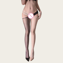 Cross-polarity Oily Shine Color-blocking Leg-splitting Silk Stockings Pure Desire thin Transparent Lingerie Silk Stockings