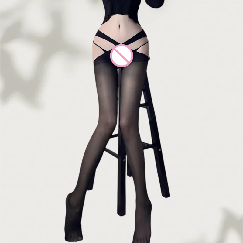 Crossed Stockings Open-crotch Long-tube Tempting No-need-to-take-off Nightclub and Bar One-piece Stockings Hand-torn See-through