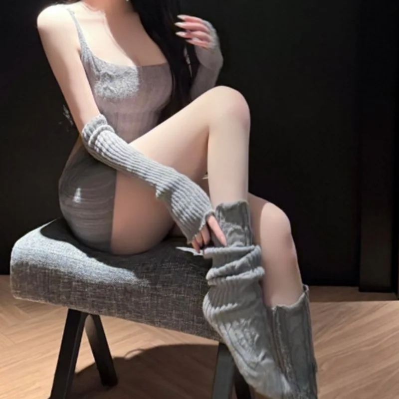 Cute Backless Tight-fitting Flirtatious Temptation Suspender Dress Backless Sweater Deep V Lingerie Wrapped Hip Skirt