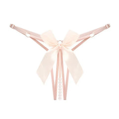Cute Sweet Pearl Bow Style  Bikini Panties Comfortable Underwear Hollowed Out Adjustable Plus Size Thong