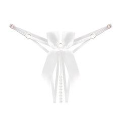Cute Sweet Pearl Bow Style  Bikini Panties Comfortable Underwear Hollowed Out Adjustable Plus Size Thong