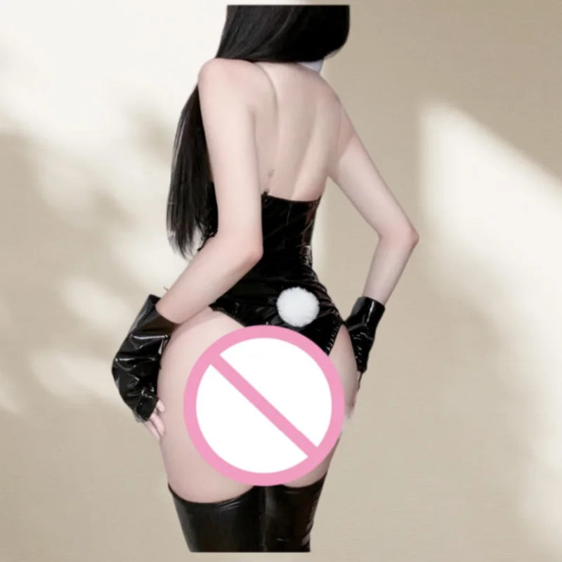 Dark and Bunny Girl Savage Outfit Small-breasted Queen Nightclub Uniform Patent Leather Clothing Erotic Lingerie