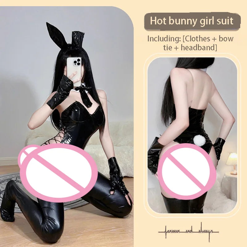 Dark and Bunny Girl Savage Outfit Small-breasted Queen Nightclub Uniform Patent Leather Clothing Erotic Lingerie