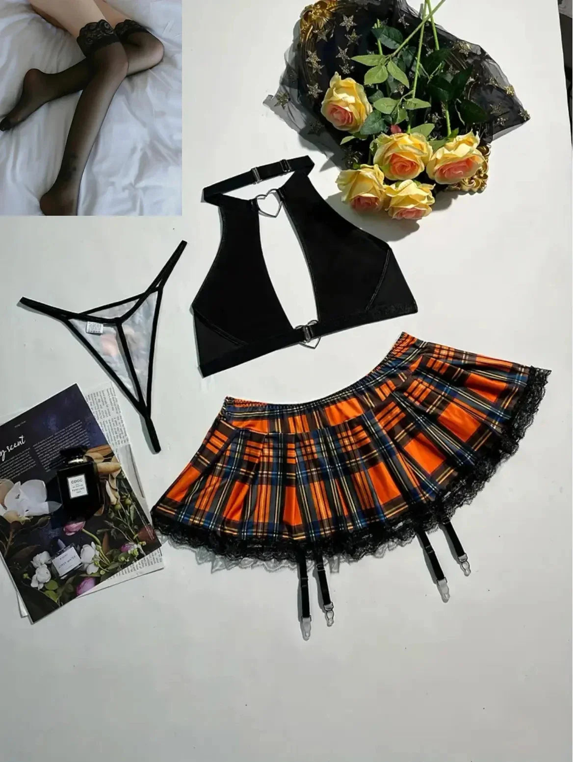 Erotic Student Uniform Bra And Panty Set Underwear Transparent Bra Exotic Sets Thong Porn Lingerie Set