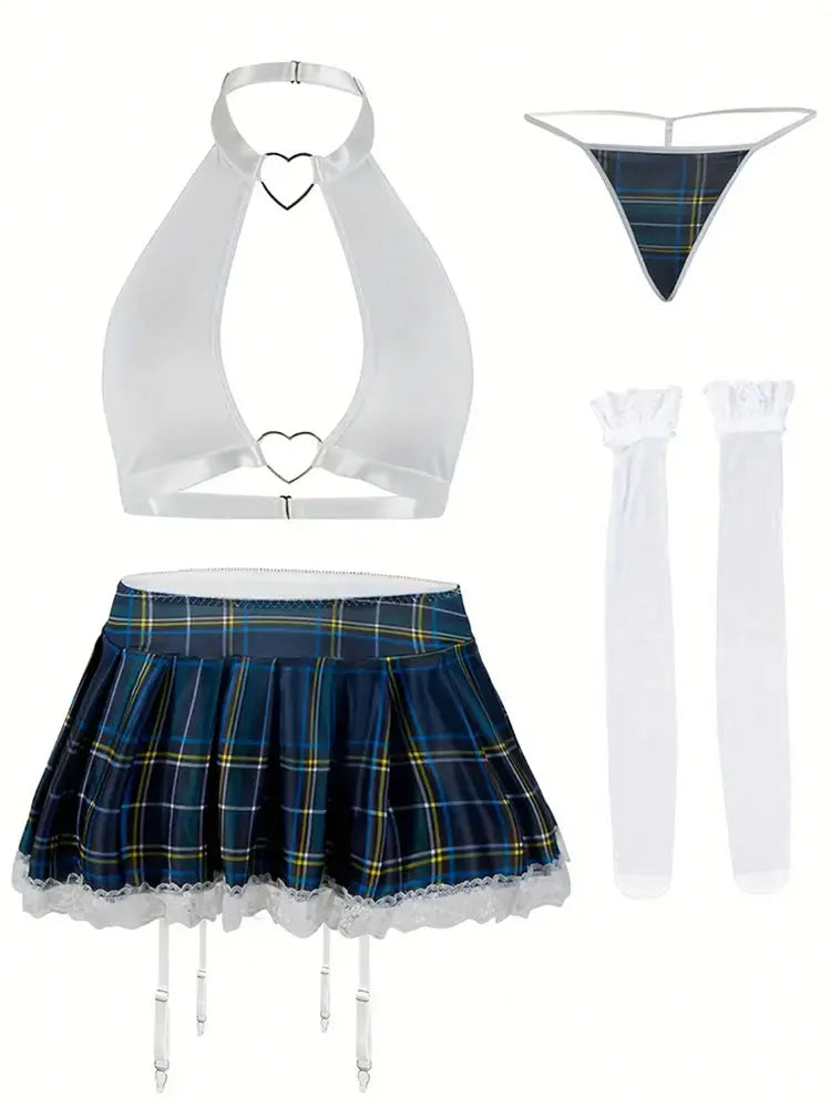 Erotic Student Uniform Bra And Panty Set Underwear Transparent Bra Exotic Sets Thong Porn Lingerie Set