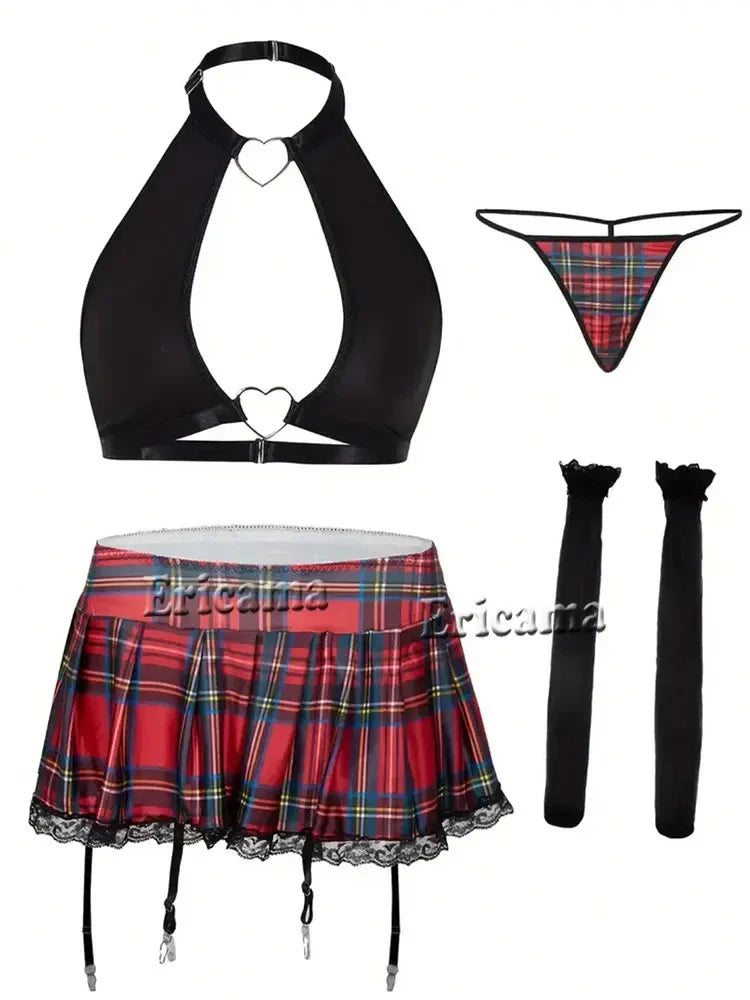 Erotic Student Uniform Bra And Panty Set Underwear Transparent Bra Exotic Sets Thong Porn Lingerie Set