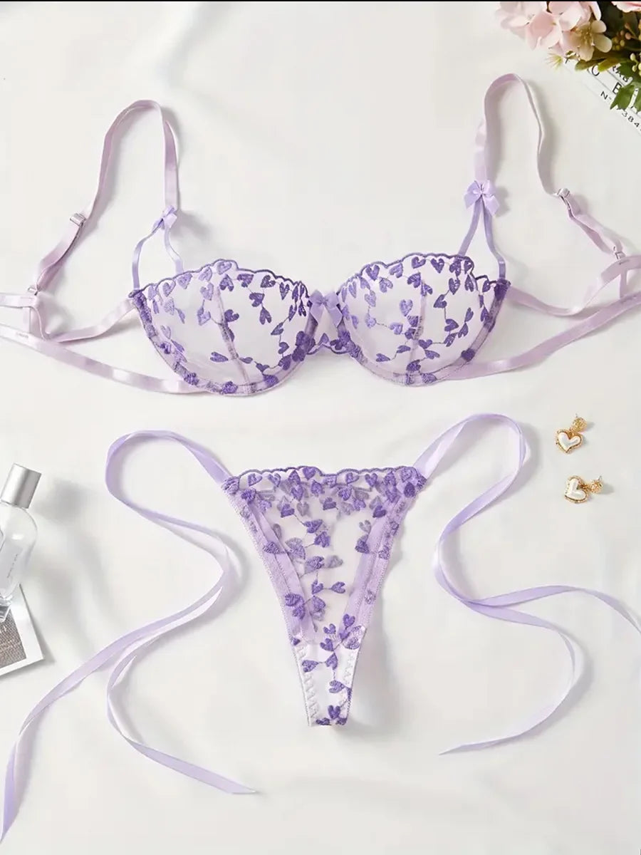 Erotic Lingerie Set Naughty Outfit Lace Erotic Bandage Cute Bow Underwear Bra Set