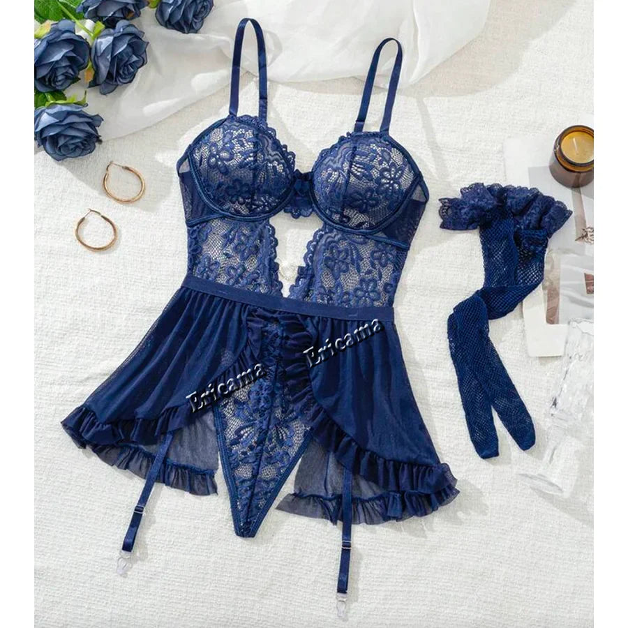 Erotic Lingerie Sets Lace Bra Belt Thong Erotic Bra Set Attractive Romantic Ensemble Underwear