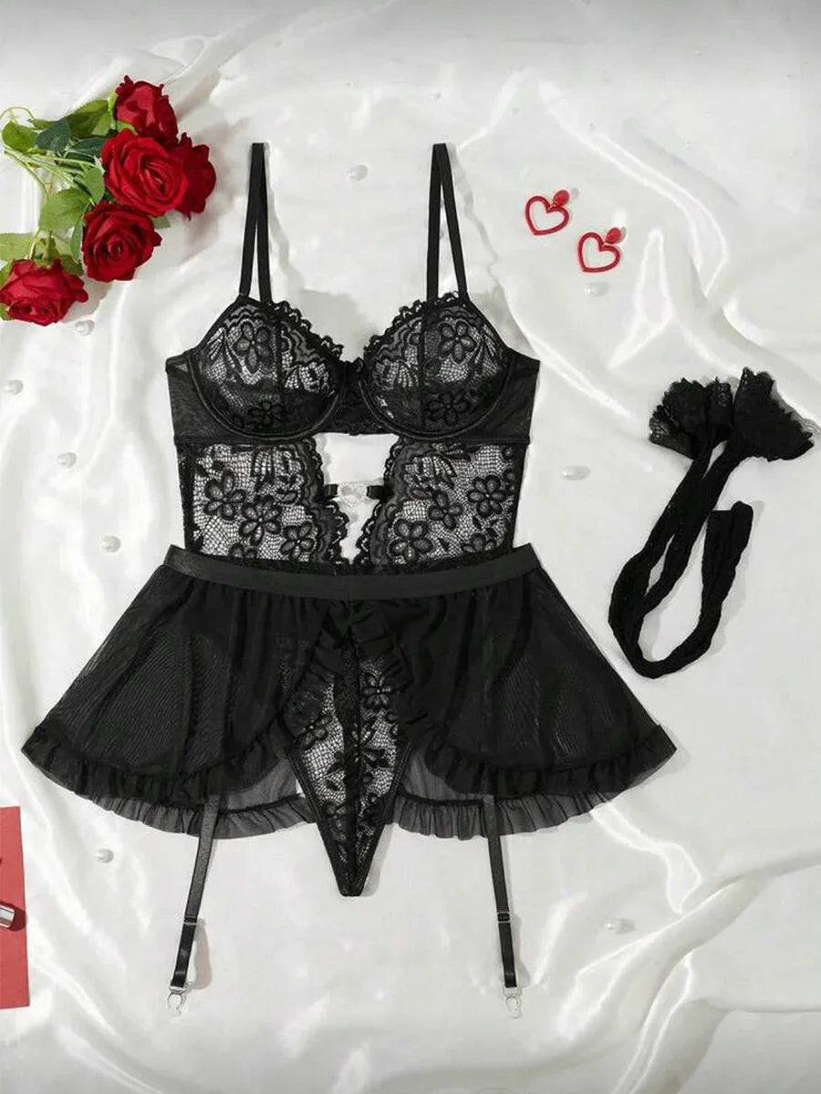 Erotic Lingerie Sets Lace Bra Belt Thong Erotic Bra Set Attractive Romantic Ensemble Underwear