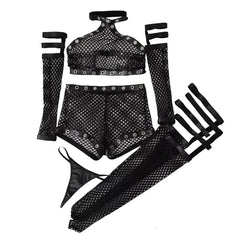 European and American girl hanging neck close fitting lingerie fishing net girl midnight charm temptation set