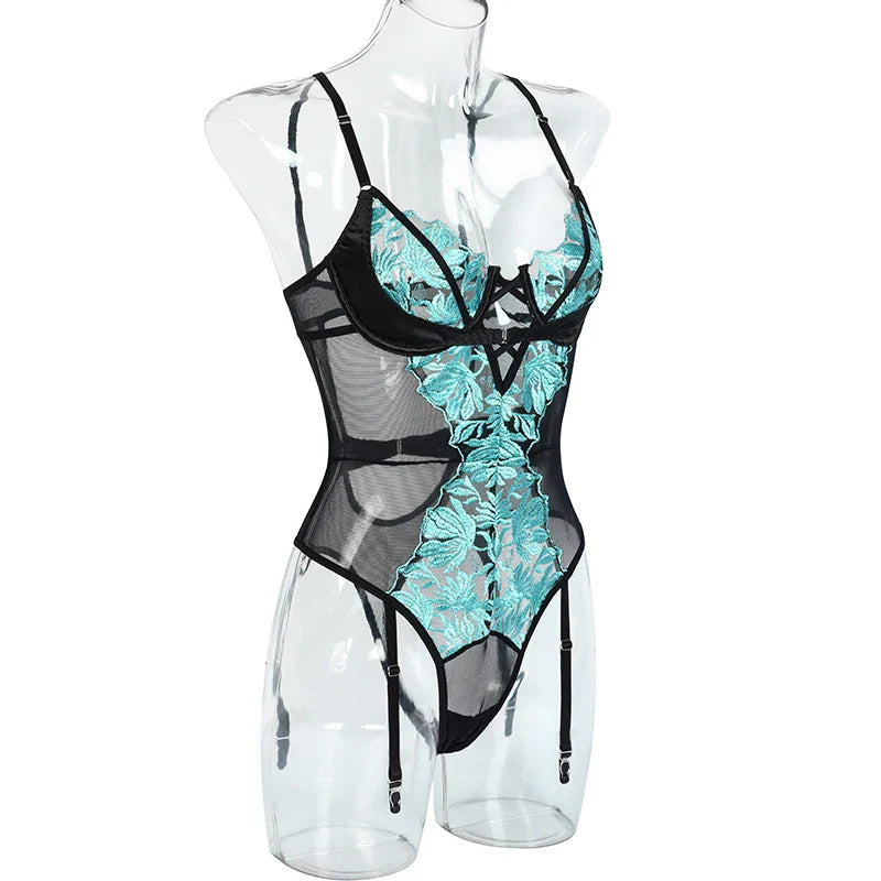 European and American cross hollow embroidery high-quality mesh splicing color collision heavy craft jumpsuit