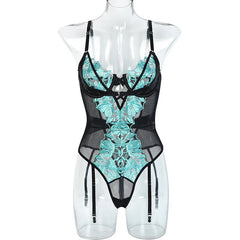 European and American cross hollow embroidery high-quality mesh splicing color collision heavy craft jumpsuit