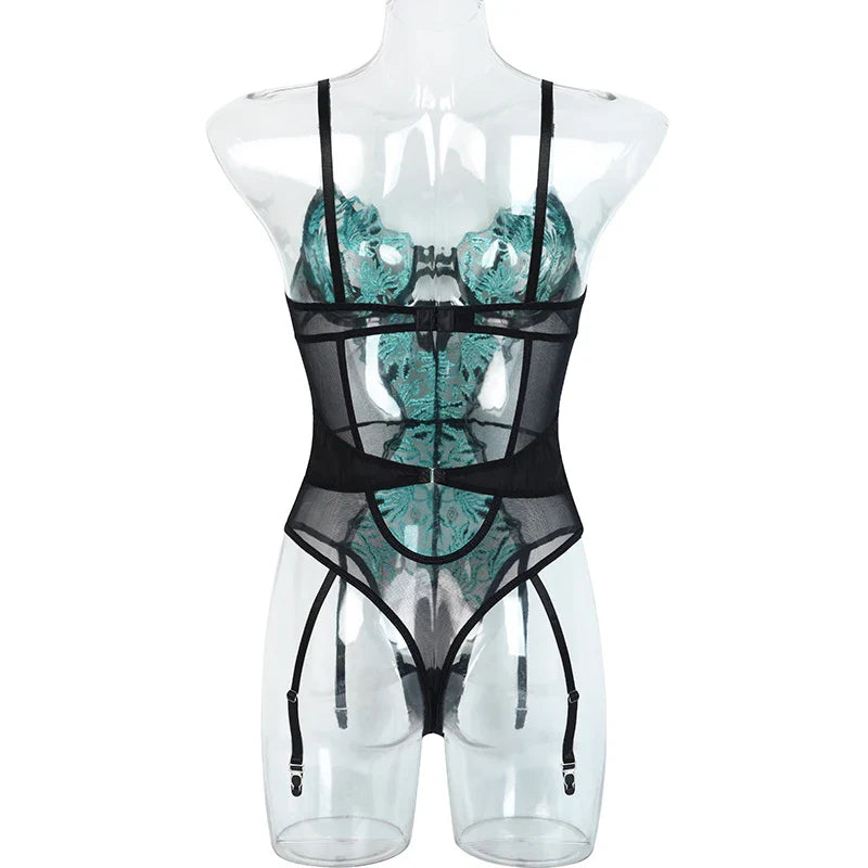 European and American cross hollow embroidery high-quality mesh splicing color collision heavy craft jumpsuit