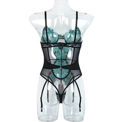 European and American cross hollow embroidery high-quality mesh splicing color collision heavy craft jumpsuit