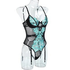European and American cross hollow embroidery high-quality mesh splicing color collision heavy craft jumpsuit