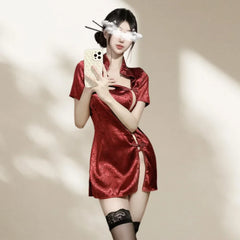 Exposed Collarbone Slit Flirtatious Retro Lingerie Passionate Cheongsam Uniform Seductive and Outfit Sleepwear