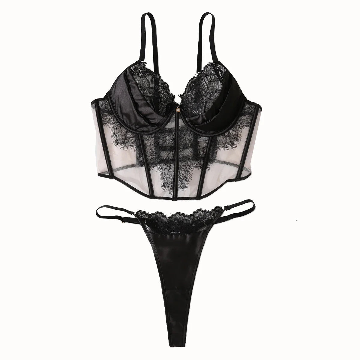 Eyelash Lace Splicing Mesh Perspective Lace Bra Set 2026 Product Bra