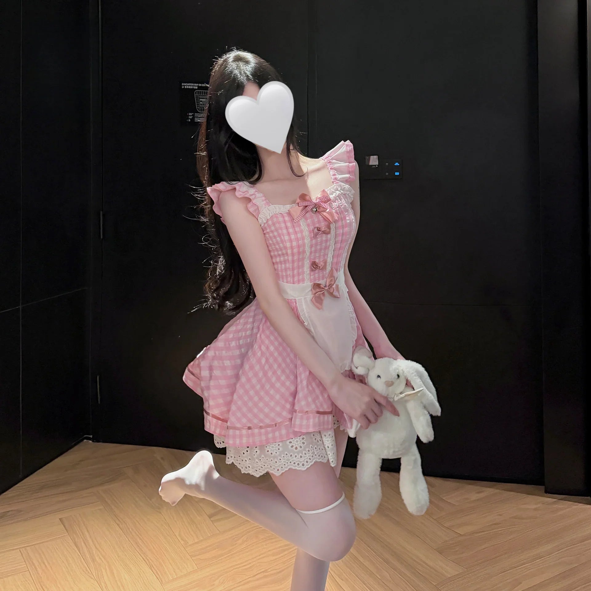 Flirtatious Cute Suspender Dress Temptation Skirt Sleeveless Uniform Sweet and Lovely Plaid Maid Little Maid Lingerie Dating Set