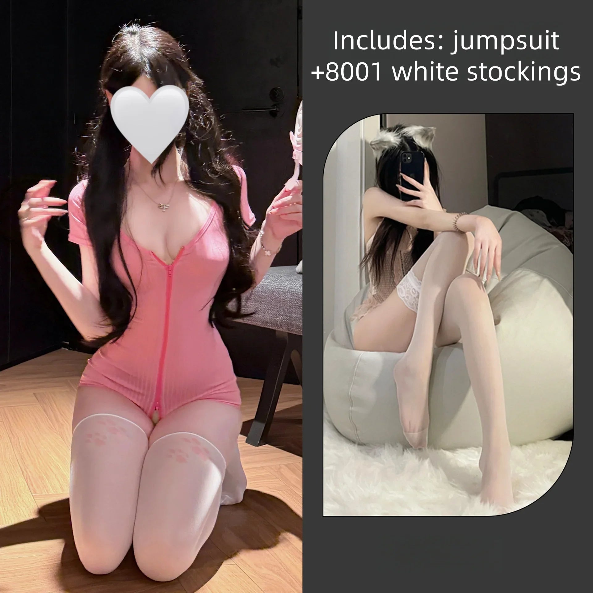 Flirtatious Cute Sweet Temptation Figure Enhancing Short Sleeved Jumpsuit Tight Fitting Yoga Suit Lingerie Full Body Zipper Set