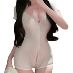Flirtatious Cute Sweet Temptation Figure Enhancing Short Sleeved Jumpsuit Tight Fitting Yoga Suit Lingerie Full Body Zipper Set