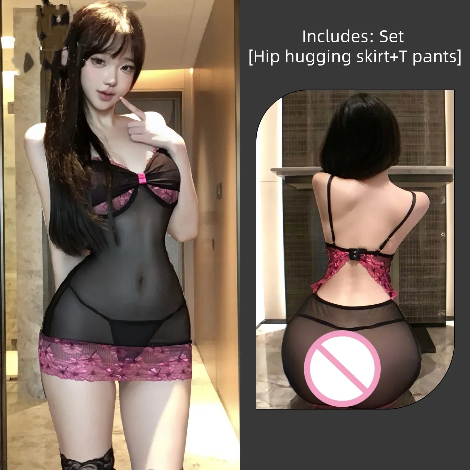 Backless Skirt Wrapped Hip Skirt Sleeveless Temptation Flirtatious Sweet Lingerie See Through Lace Uniform Suit