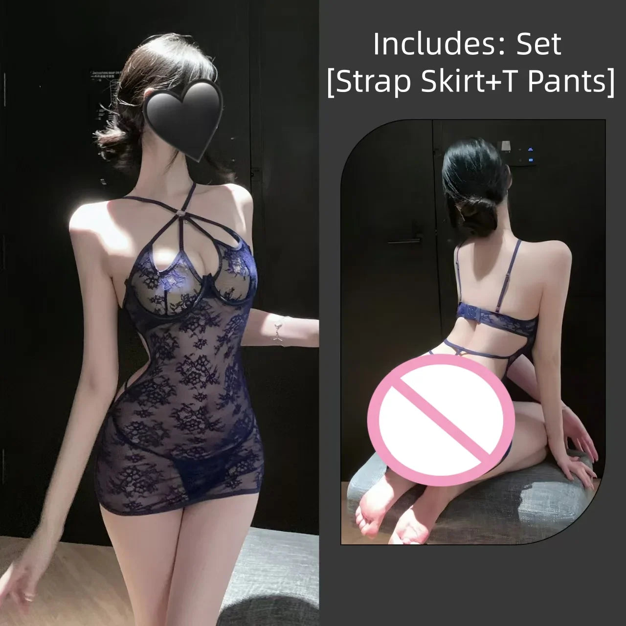 Sleeveless Backless Exposed Wrapped Hip Skirt Tight-fitting Flirtatious Lace Neck Hanging Perspective Erotic Lingerie