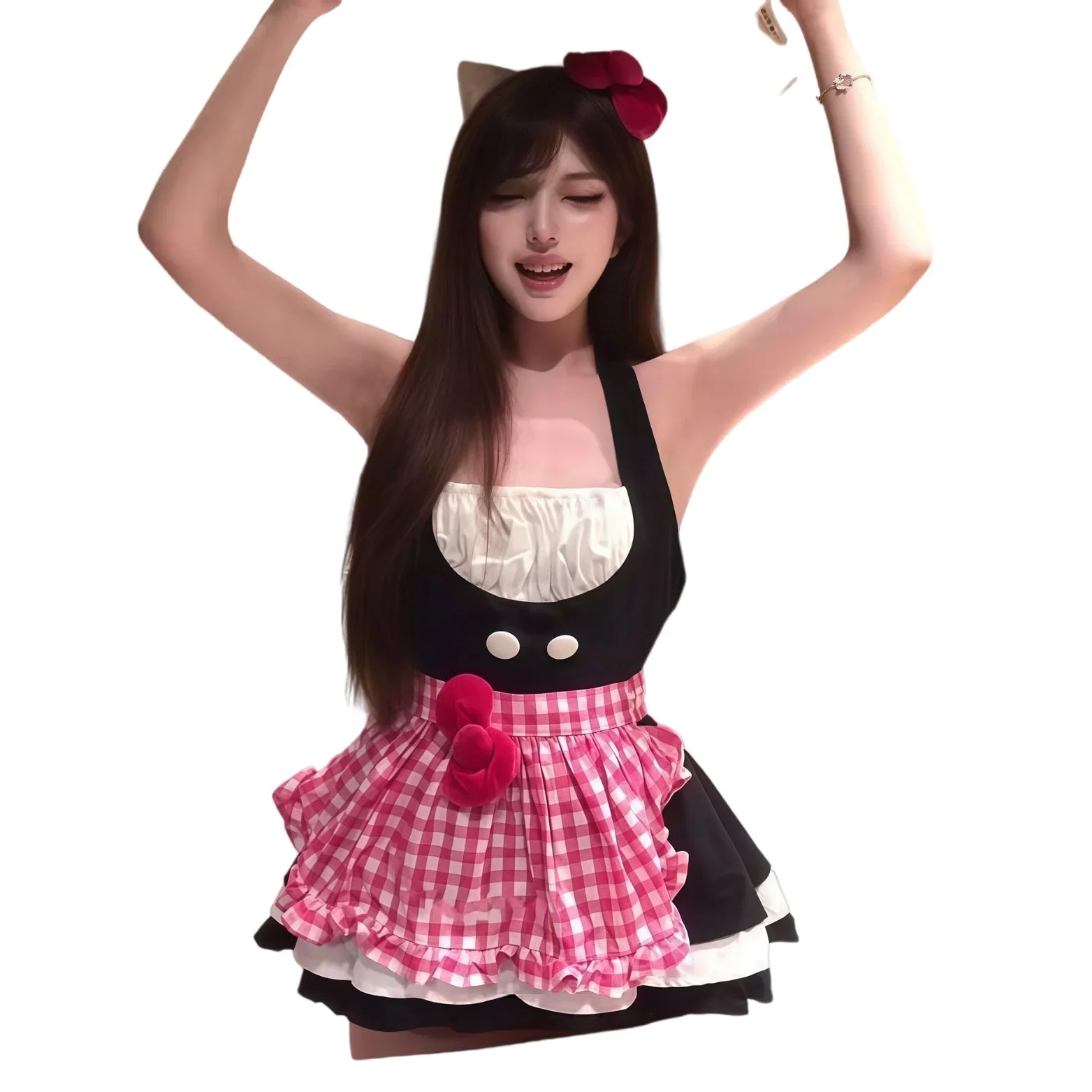 Japanese Cute Maid Pure Seductive Kitty Cat Pink Tender Neck-hanging Little Kitchen Girl Flirting Lingerie