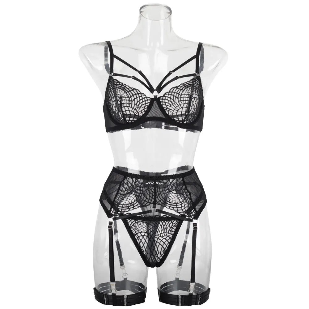 Lace Lingerie Transparent Porno Lace Erotic Outfit Bra Set Romantic See Through Bra Panties Lingeries