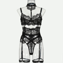 Lace and Lace Splicing 2025 Neck Hanging and Body Shaping Set Underwear Four Piece Set