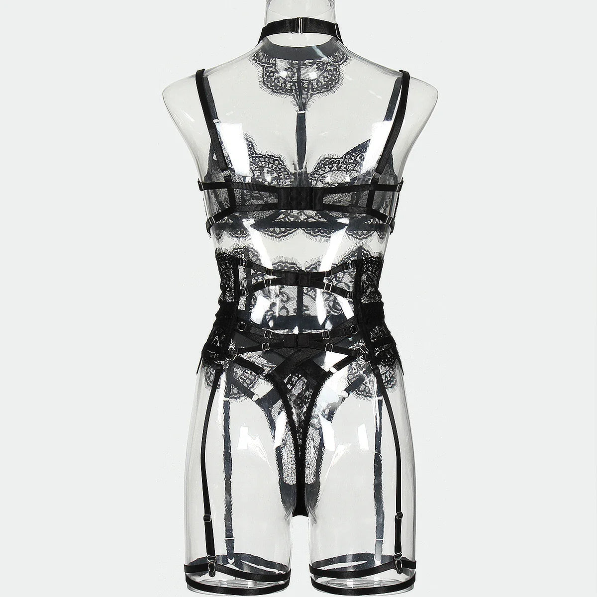 Lace and Lace Splicing 2025 Neck Hanging and Body Shaping Set Underwear Four Piece Set