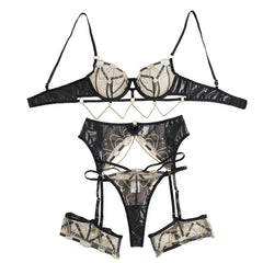 Gothic Carnival Set Exotic Hollow Out Lace Transparent Erotic Lingerie Panties 4 Piece Set