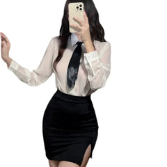 Large-size Secretary Hip-hugging Skirt Erotic Lingerie Professional Style Shirt Seductive Teacher Nightclub Set