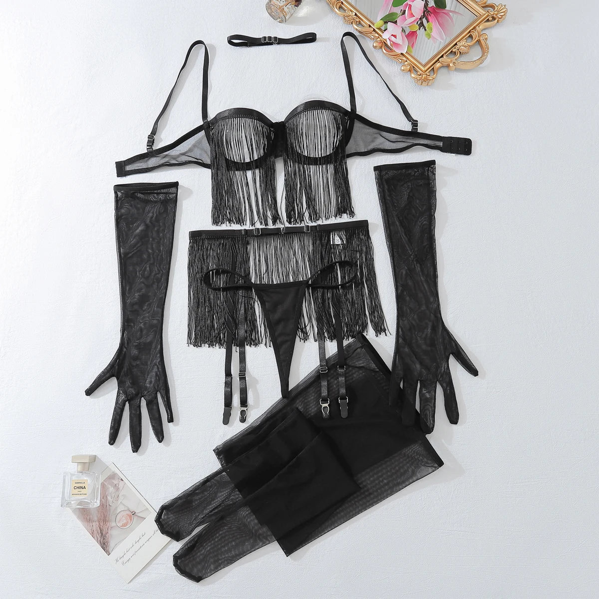 MUZISKAT Perspective Tassel European and American Underwear 6-piece Set Underwear 6-piece Set