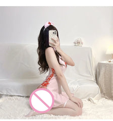 Backless Sweet Lingerie Nurse Uniform Exposed Breast Hollowed Out Seduction Plus Size Side Opening Strap No Take Off