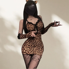 Backless Wild Little Leopard Girl Leopard Print Spicy Girl Lace Suspender Bag Hip Skirt Nightclub Style Fun Lingerie